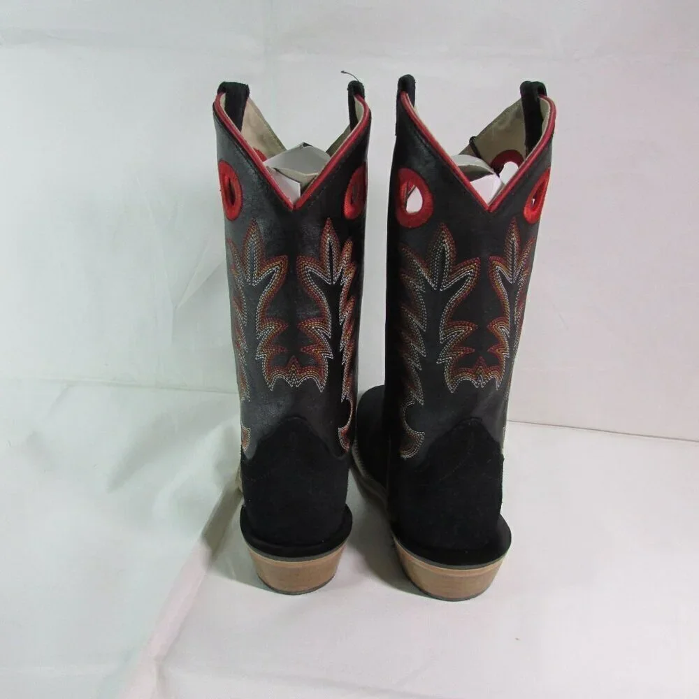 Old West Square Toe Suede Western Boots Black 8203